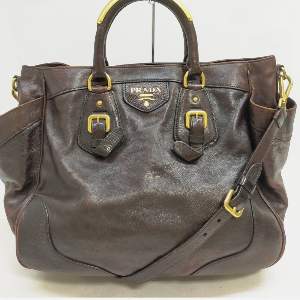 Prada Dark Brown Leather Satchel with Gold Hardware - Picture 10 of 10
